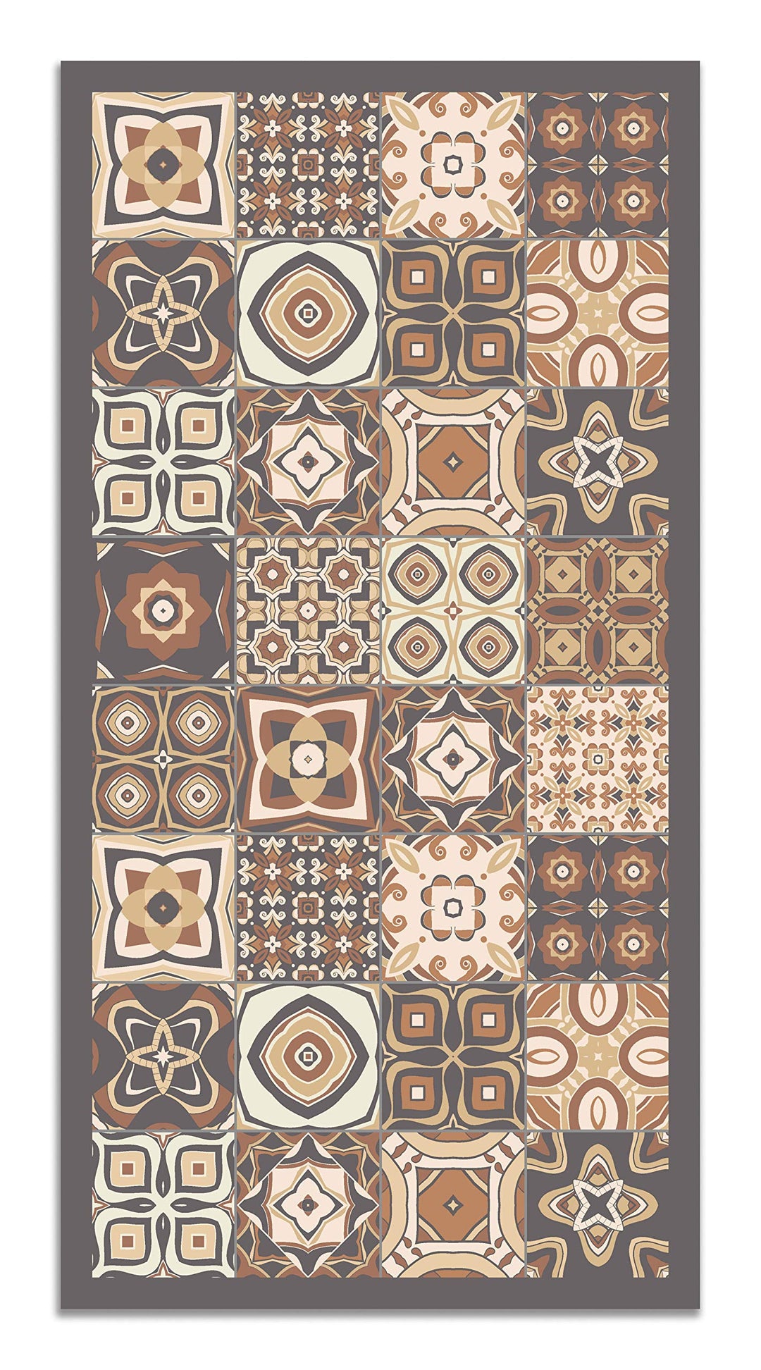 Panorama Vynilteppich Hydraulic Fliesen 3 Braun Farbe - 60 x 110 cm - Waschbar rutschfest Küchentepp