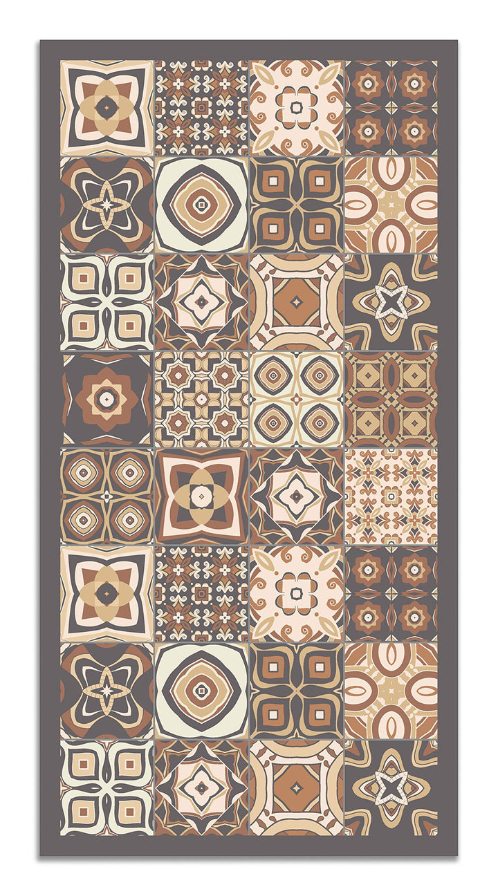 Panorama Vynilteppich Hydraulic Fliesen 3 Braun Farbe - 60 x 110 cm - Waschbar rutschfest Küchentepp