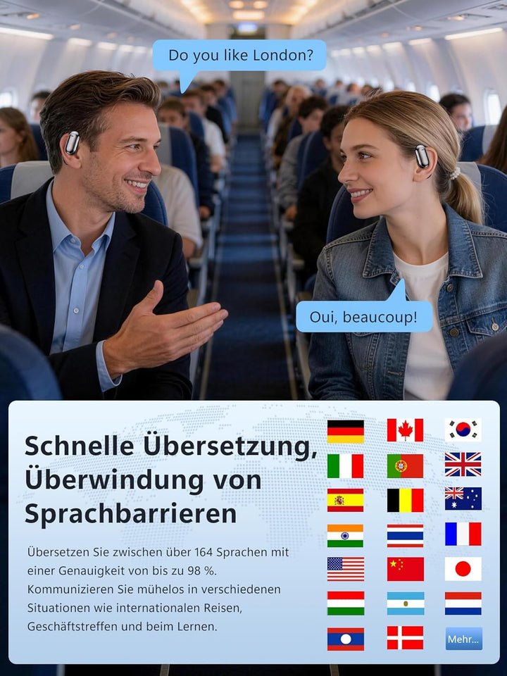 KI Kopfhörer Übersetzer in Echtzeit 4-in-1: Sprachübersetzer Kopfhörer 164 Sprachen 7 Modi mit APP -