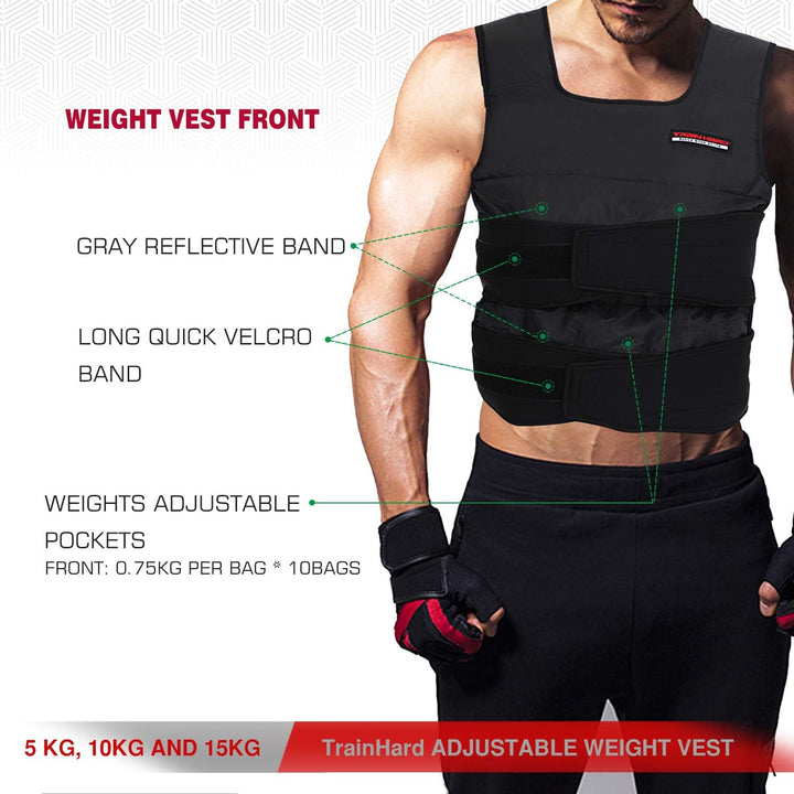 TrainHard 5 kg / 10 kg / 15 kg Verstellbare Gewichtsweste, Trainingsweste für Krafttraining, Laufen,