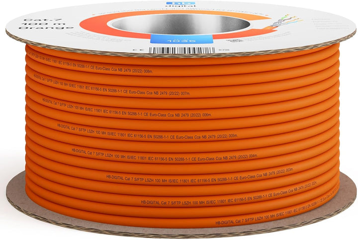 HB-DIGITAL 100m CAT.7 Netzwerkkabel LAN Kabel Verlegekabel AWG 23 Reines Kupfer S/FTP PiMF LSZH Halo