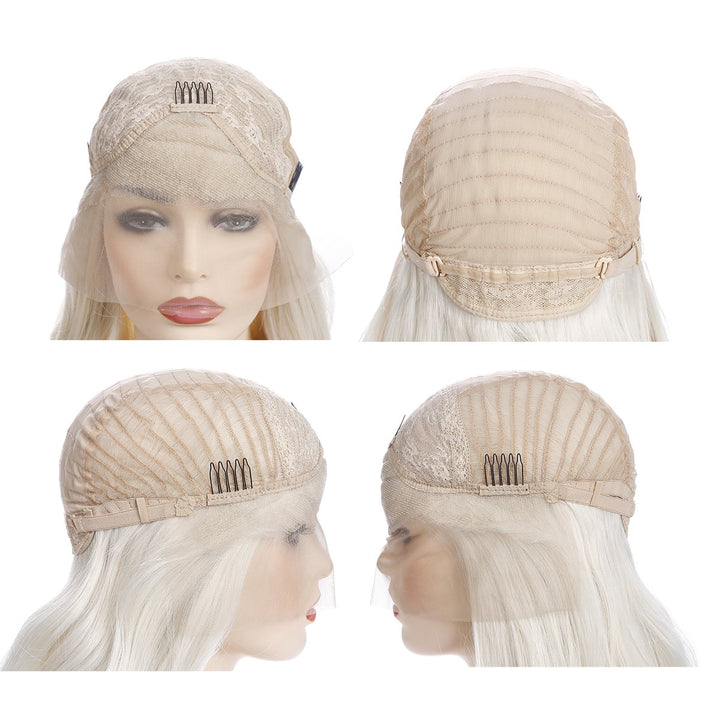 Morvally 61 cm lange Welle 60# Platinum White Glueless Lace Front Wig Natural Straight Heat Resistan