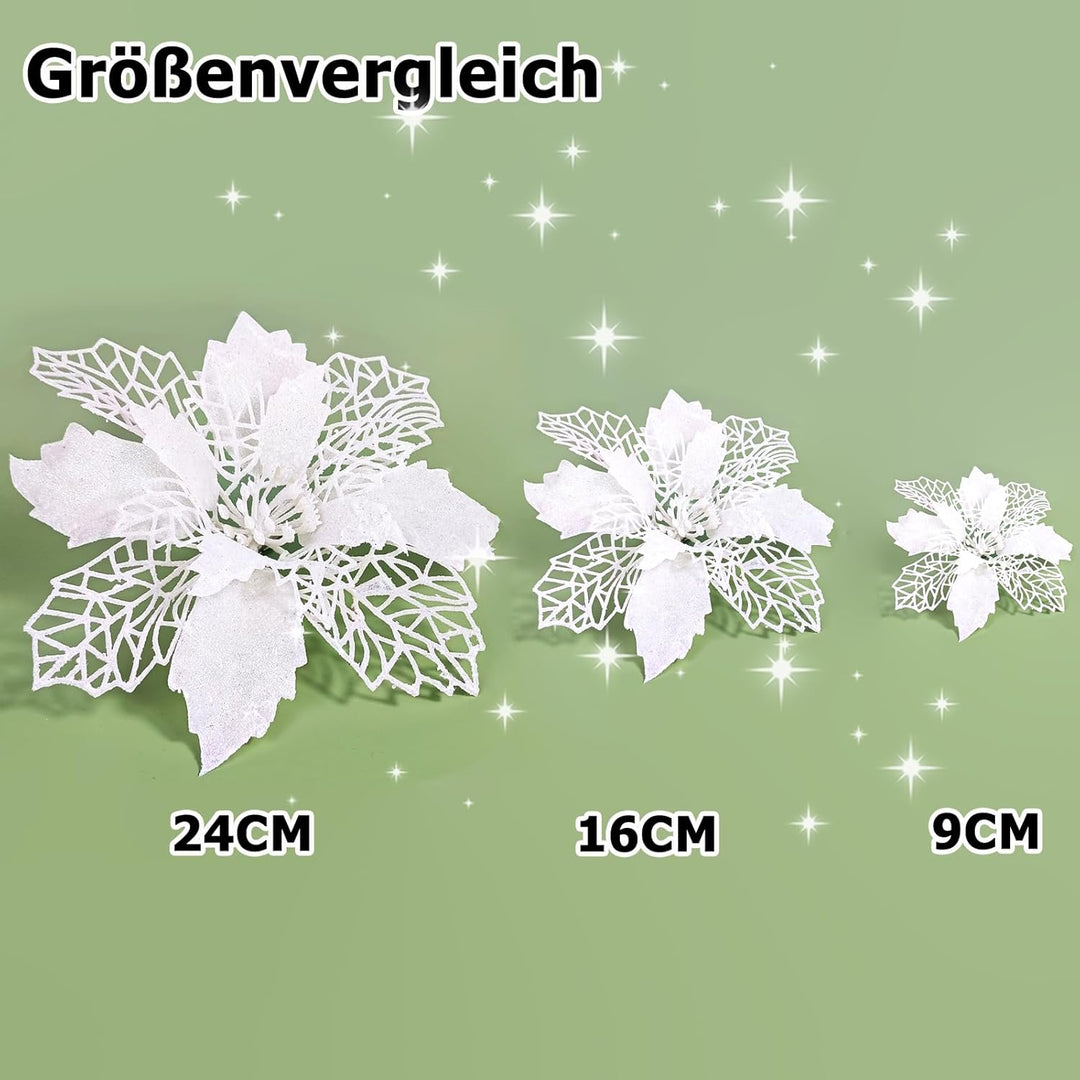 GLITZFAS 12 Stück Glitter Weihnachtsbaum Dekoration, Weihnachtsbaumschmuck Ornament Weihnachten Blum