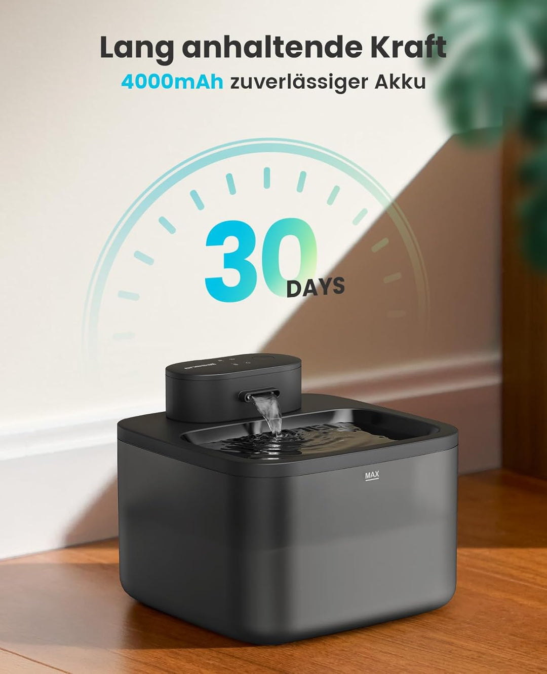 oneisall katzenbrunnen kabellos, 2.2 L trinkbrunnen für Katze kabellos mit bewegungsmelder, 20 dB ul