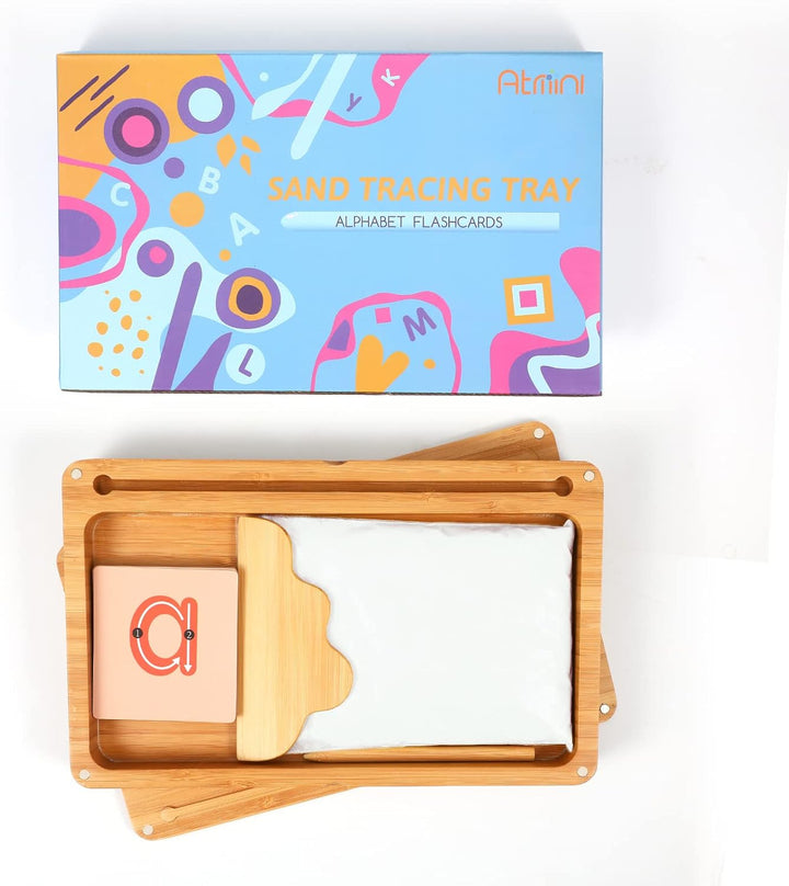 AtMini Montessori sandtablet Frühes Training buchstaben und Zeichens pielzeug Holz Montessori Sandti