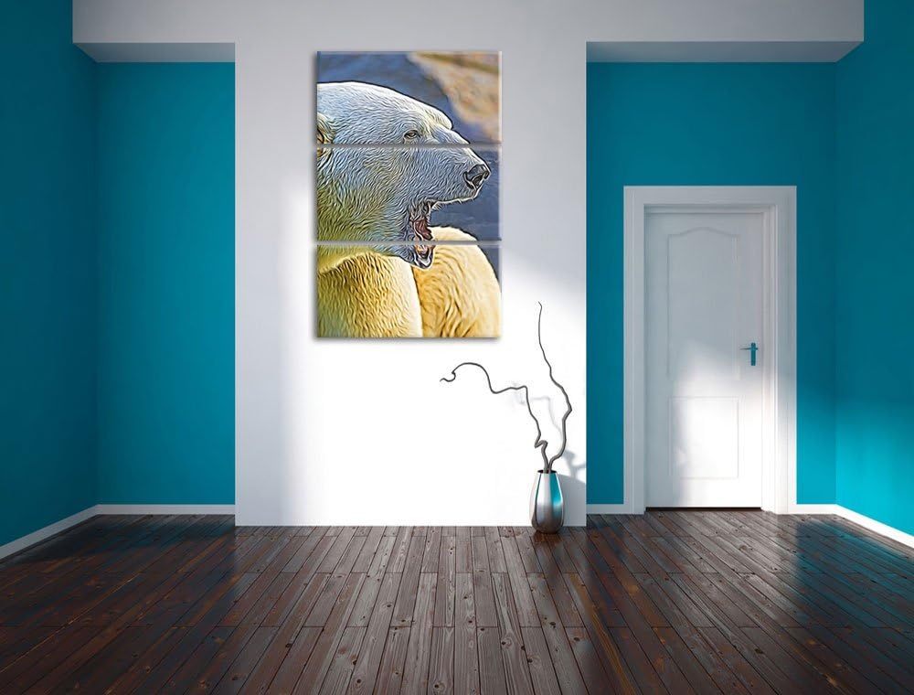 brüllender Eisbär Spezial 3-Teiler Leinwandbild 120x80 Bild auf Leinwand, XXL riesige Bilder fertig