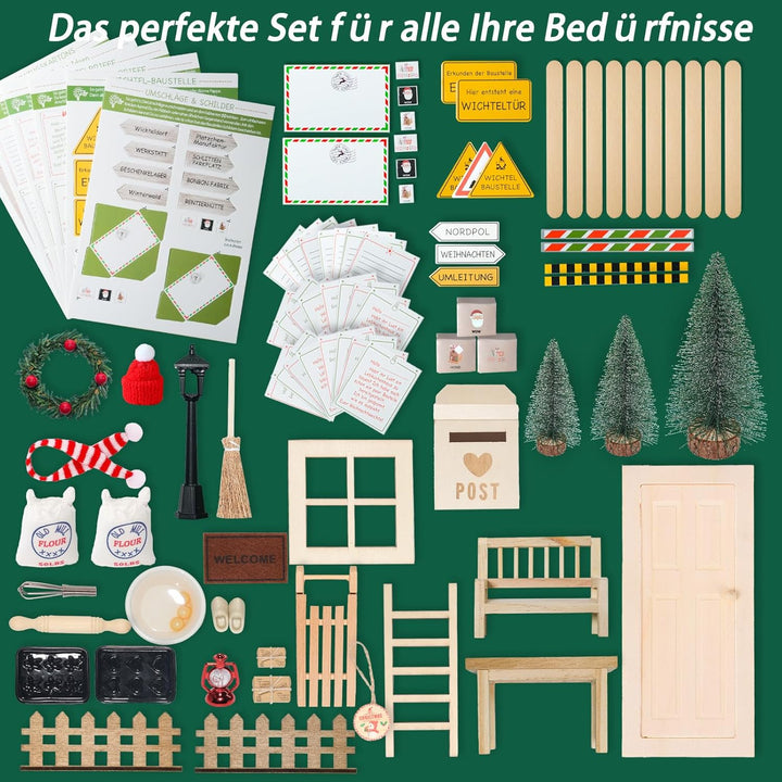 Wichteltür Set, 48 Stück Wichteltür Zubehör Weihnachten Komplettset, Wichtel Zubehör Baustelle Set i