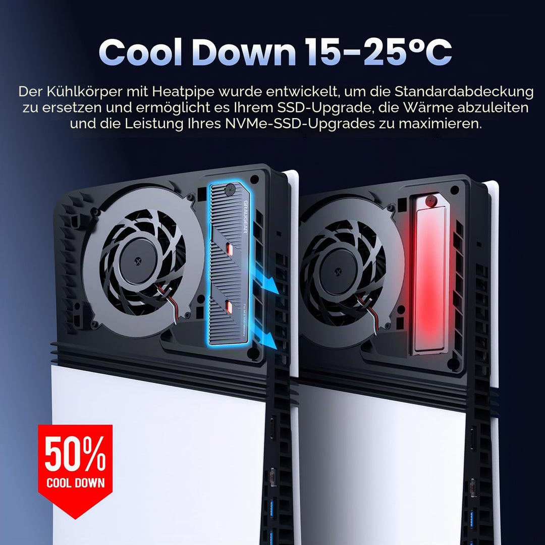 GRAUGEAR PS5 Pro/PS5 Slim M.2 SSD Kühlkörper mit Heatpipe, integriertem Kupfer-Heatpipe und Aluminiu
