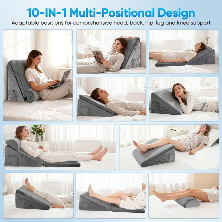 Keilkissen für Bett und Sofa, Doppelte Lage Memory Schaum Lesekissen, Verstellbares Keilkissen, Ergo