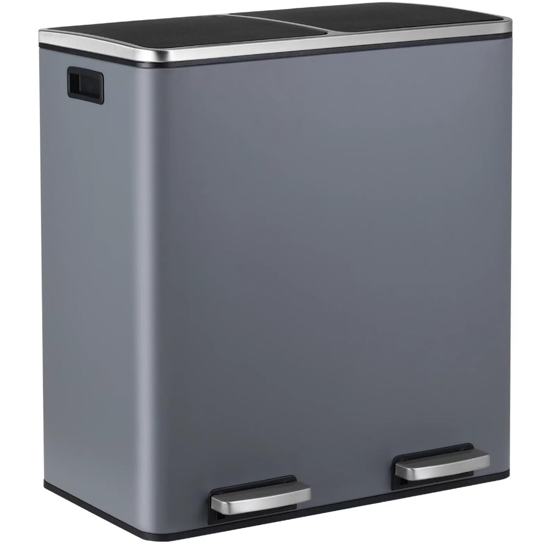 LIFERUN Mülleimer 2 Fächer, Abfalleimer Küche 60L (2x 30 Liter), aus Metall, mit Softclose Deckel, 2