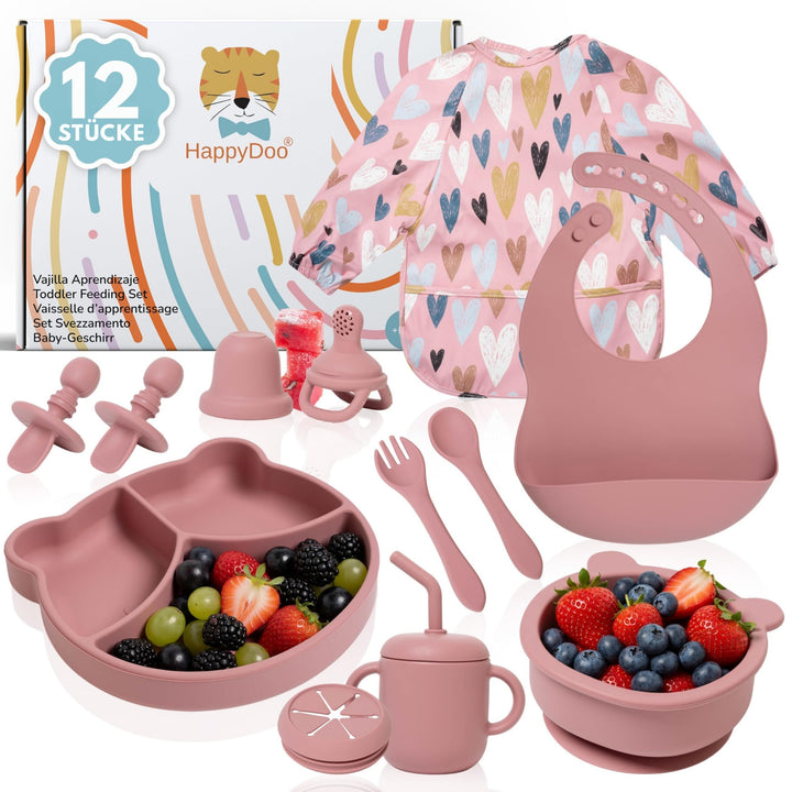 Baby Geschirrset | 12 Stücke | Baby Teller Set | Baby Geschirrset mit Saugnapf | Baby Geschirr | BPA