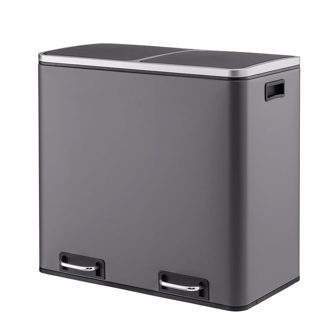 SVITA TM2X24 Treteimer 48 Liter Grau Abfalleimer Mülleimer Design Mülltrennung Papierkorb Küchen-Ord