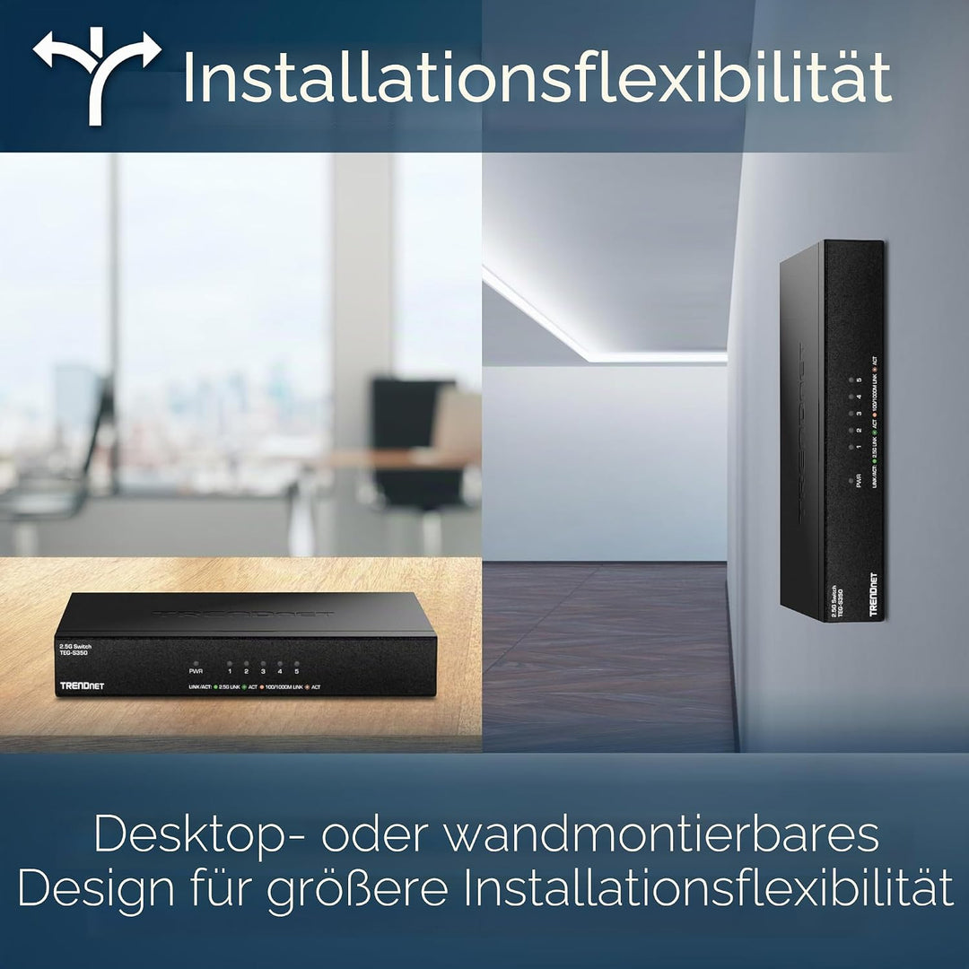 TRENDnet 5-Port Unmanaged 2.5G Switch, 5 x 2.5GBASE-T Ports, 25Gbps Switching-Kapazität, abwärtskomp