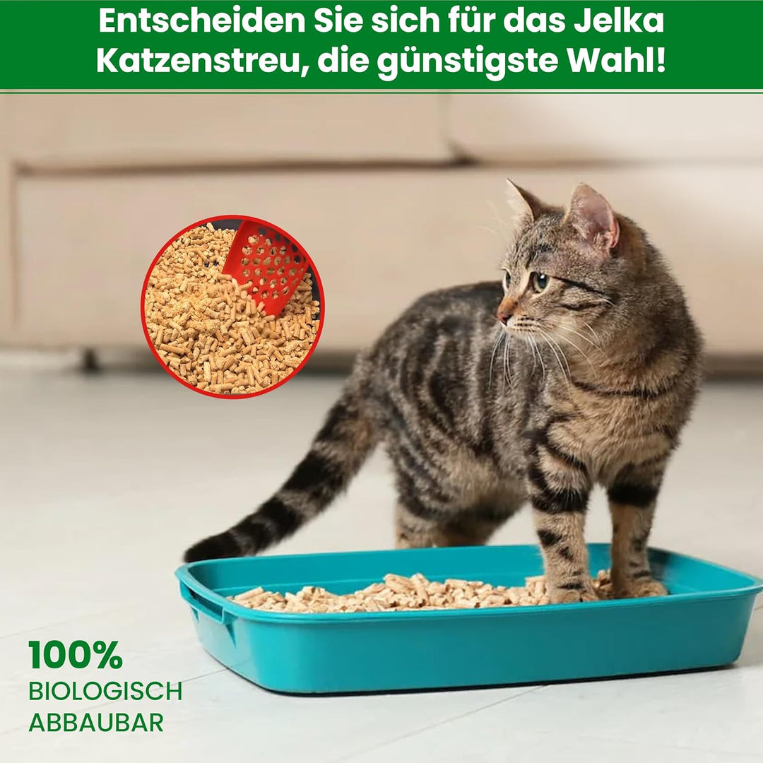 Jelka Holzstreu Katzenstreu 2 x 10KG (20kg - 40L) - Biologisch abbaubare Holzkörner - 100% Natur