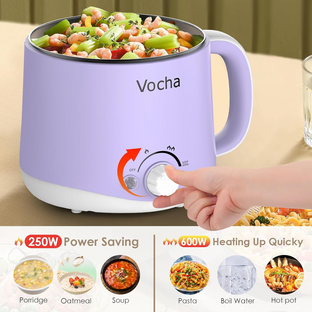 Vocha Elektrische Hot Pot, 1.6L Kleiner Elektrischer Kochtopf mit Warmhaltefunktion, Tragbare Schnel