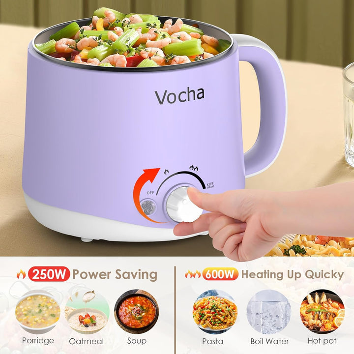 Vocha Elektrische Hot Pot, 1.6L Kleiner Elektrischer Kochtopf mit Warmhaltefunktion, Tragbare Schnel