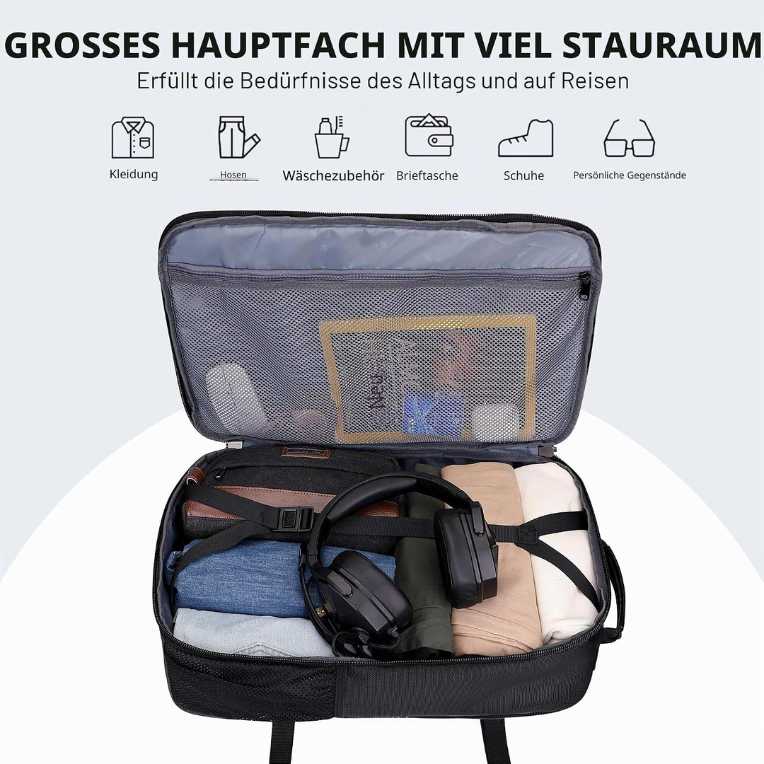 WITZMAN Reiserucksack Herren 45L Gross Nylon 3 in 1 Reisetasche Rucksack für Flugzeug Fit 17 Zoll La