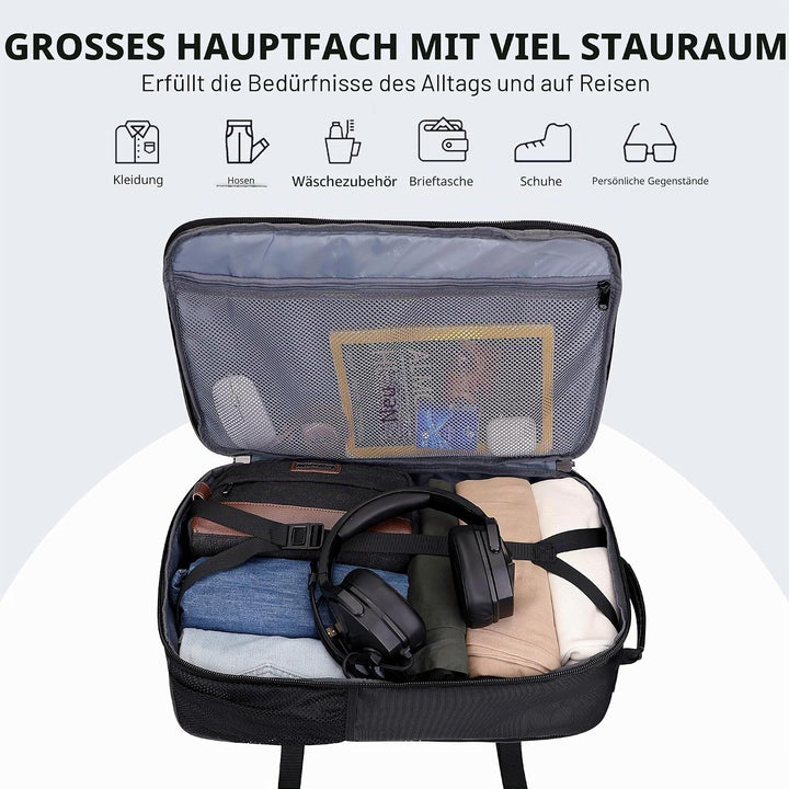 WITZMAN Reiserucksack Herren 45L Gross Nylon 3 in 1 Reisetasche Rucksack für Flugzeug Fit 17 Zoll La
