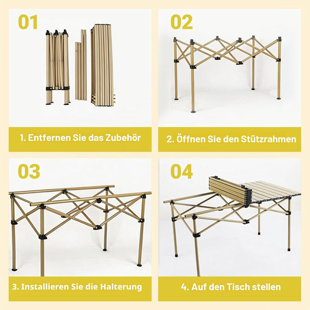 Campingtisch faltbar Klapptisch 95x56x50cm, Aufrollbare Tischplatte mit Aufbewahrungstasche, Camping