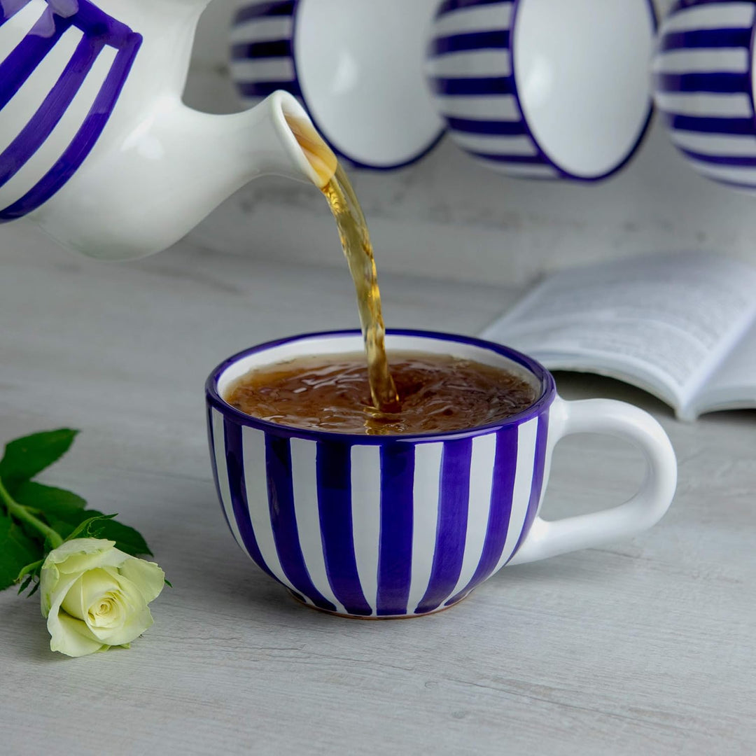 City to Cottage® - Keramik XXL Tasse 500 ml | Kaffeebecher | Blau-Weiss gestreift | Handgemacht | Ke