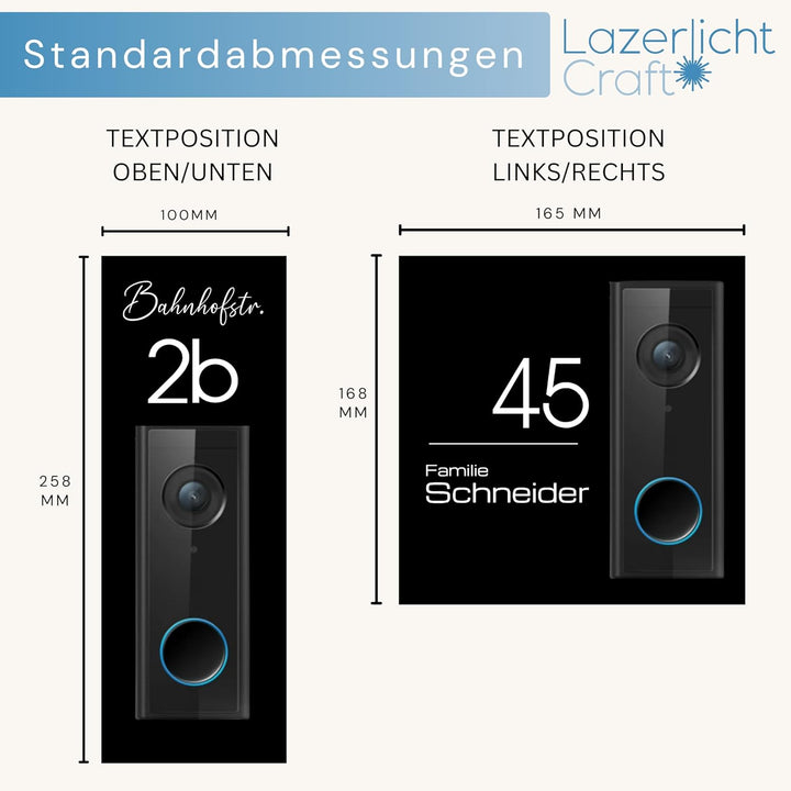 Klingelschild für Eufy Video Doorbell S220 2K HD (kabellos) | Schwarz oder Anthrazit | Hausnummer, H