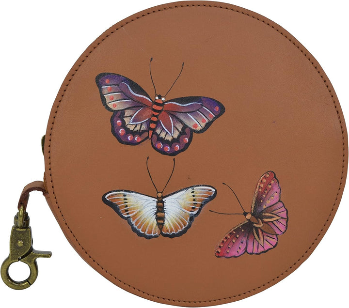 Anuschka Münzbeutel aus Echtleder, handbemalt, Rund - Butterflies Honey, Butterflies Honey
