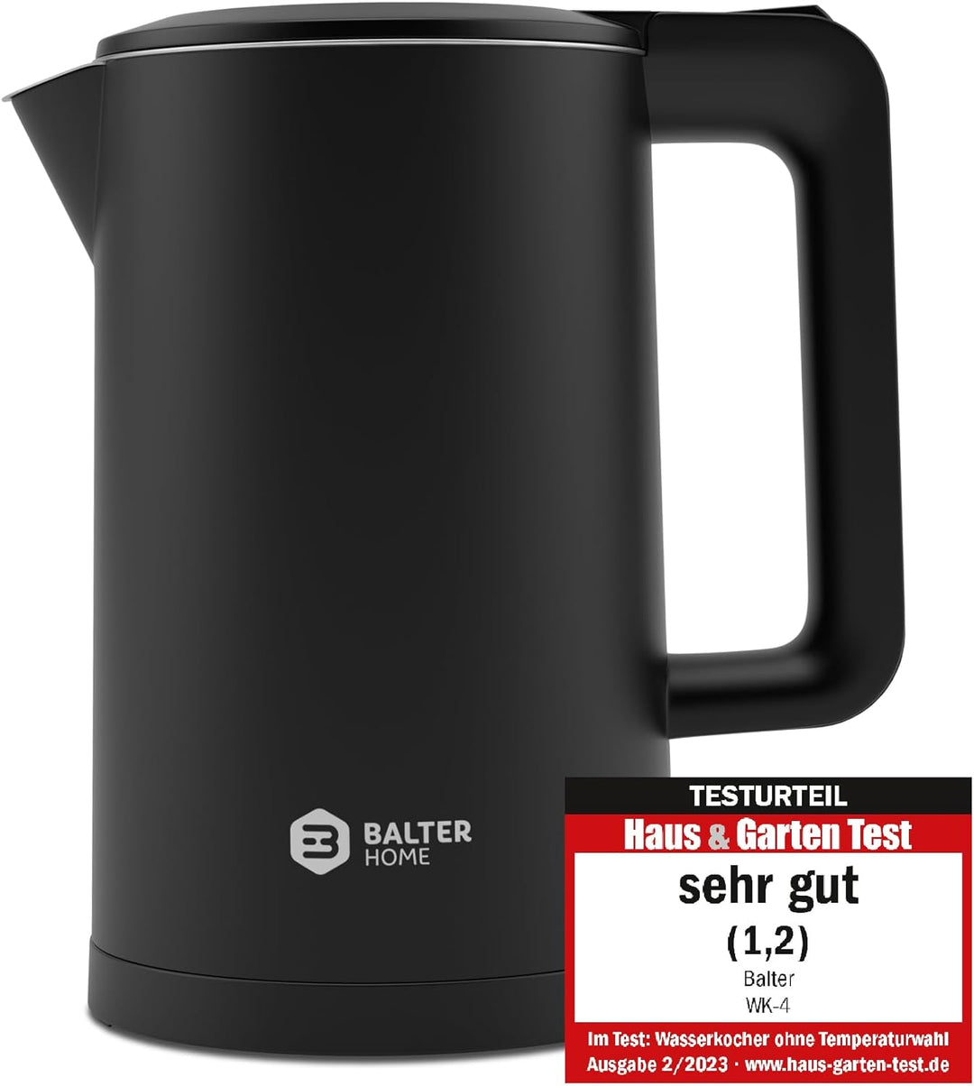Balter Wasserkocher Edelstahl WK-4, 1,7 Liter, elektrischer Wasserkocher, Doppelwand Design, BPA fre