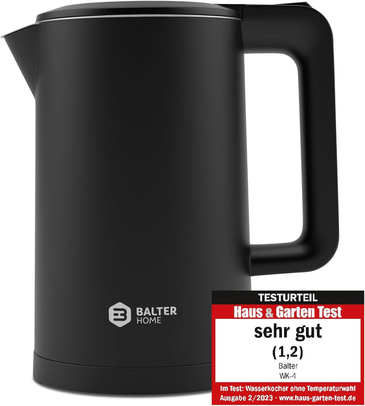 Balter Wasserkocher Edelstahl WK-4, 1,7 Liter, elektrischer Wasserkocher, Doppelwand Design, BPA fre