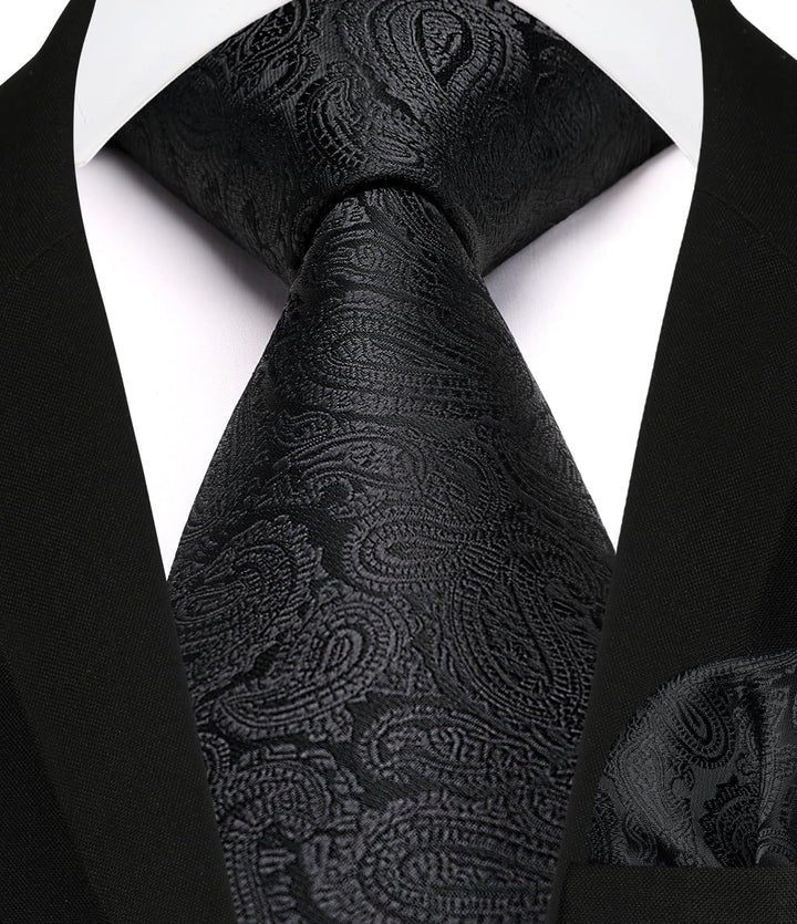 Enlision Herren Paisley Floral Jacquard Weste & Krawatte und Pocket Square Weste Anzug Set M Schwarz