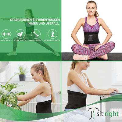 sit right Rückenbandage - Rückengurt zur Stabilisierung der Lendenwirbel - Rückengürtel für Damen &