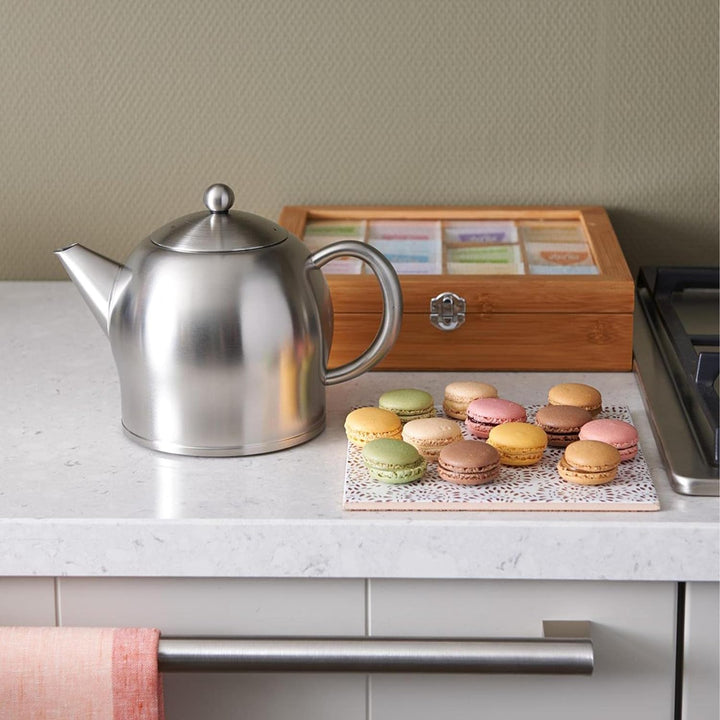 Teekanne Set 1.4 Liter - Edelstahl matt doppelwandig - Grosser Teebereiter mit Tee-Filter-Sieb-Aufsa