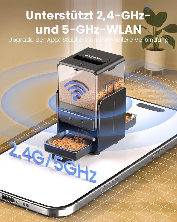 Futterautomat Katze mit App-Steuerung für 2 Katzen, höhenverstellbar für Kleintiere, 2 Näpfe, 5-Lite