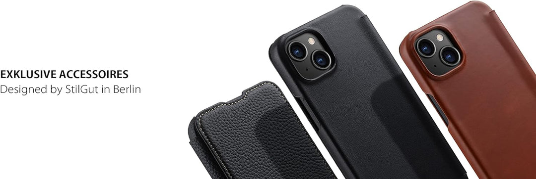 STILGUT Book Case kompatibel mit iPhone 14 Plus (6.7") Hülle aus Leder zum Klappen, Klapphülle, Hand