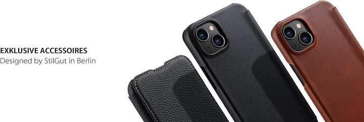 STILGUT Book Case kompatibel mit iPhone 14 Plus (6.7") Hülle aus Leder zum Klappen, Klapphülle, Hand