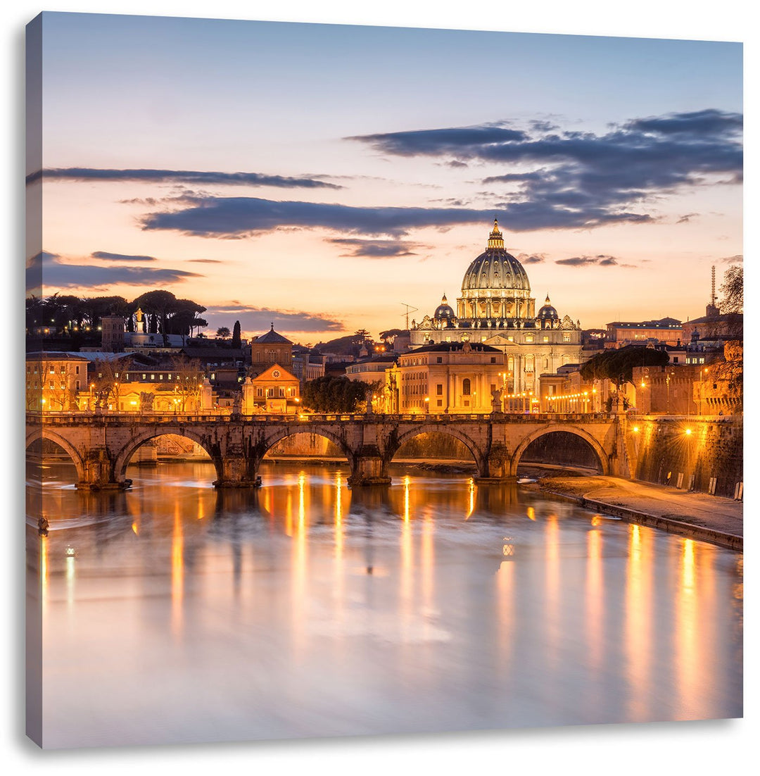 Nachtansicht der Basilika St. Peter in Rom, Format: 70x70 auf Leinwand, 70x70