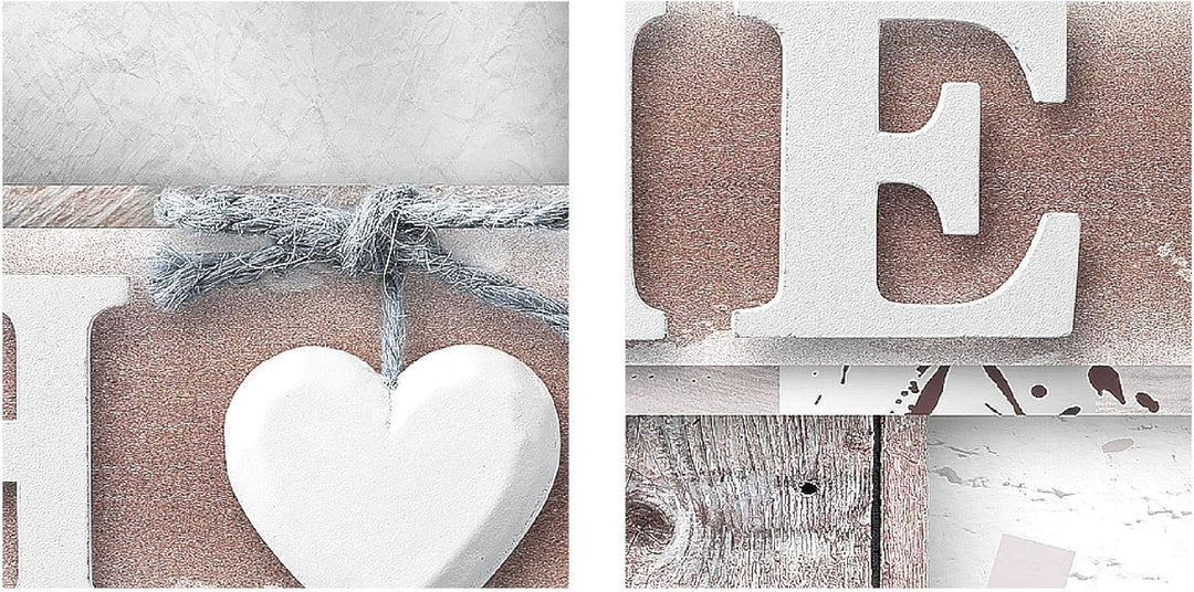 Runa Art Bild Modern Home Herz - Made in Germany - Wandbilder Mit Spruch Grau Rosa 4 Teilig 504542b