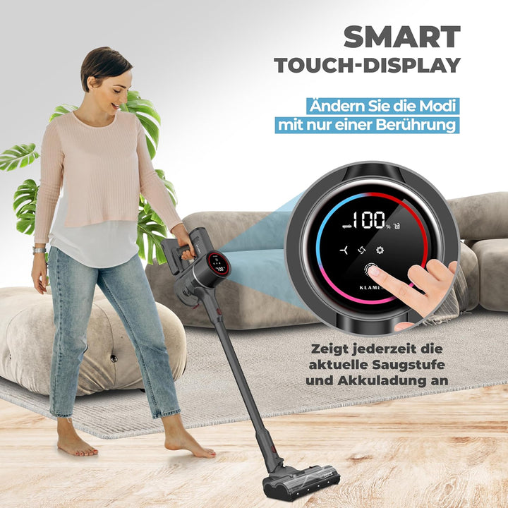 KLAMER Akku Staubsauger, 2-in-1 Staubsauger kabellos & Handstaubsauger, Akkulaufzeit bis 50 min, Akk