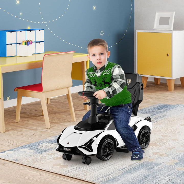 GOPLUS 3 in 1 Rutschauto, Lamborghini Schiebauto mit abnehmbarem Universalrad, USBs, Musik, Stauraum