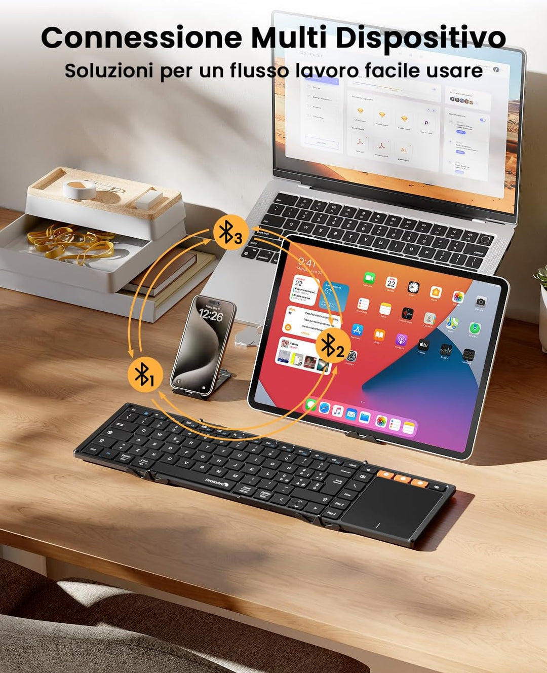 ProtoArc XK01 TP Faltbare Bluetooth-Tastatur mit grossem Trackpad Schwarz, Schwarz