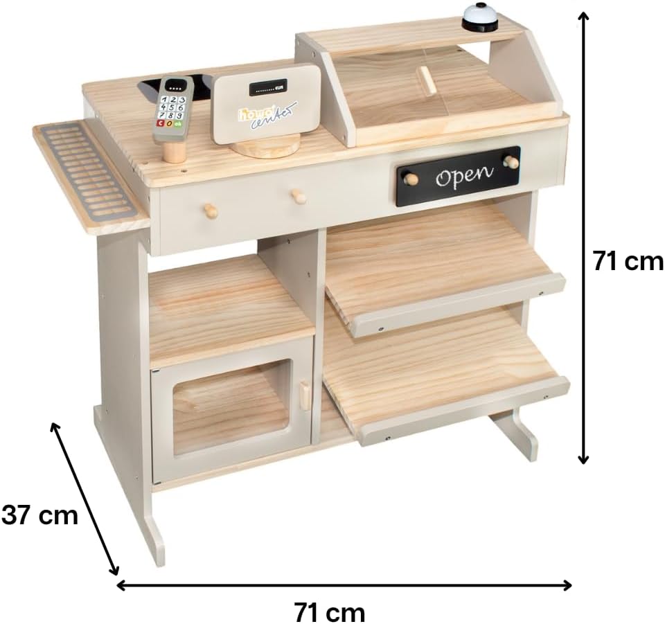 howa Kaufladen - Kaufmannsladen aus Holz, mit Spielkasse und Spielzeugkartenleser, Tafel für Kreide,