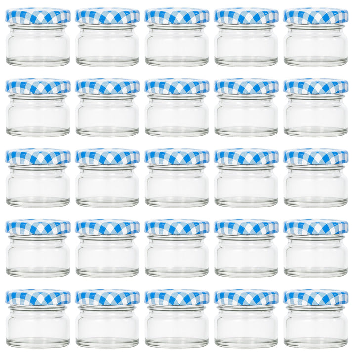 Vitrea 25x Mini Marmeladengläser 30 ml - mit Deckel Blau Kariert TO 43 - kleine Einmachgläser zum be
