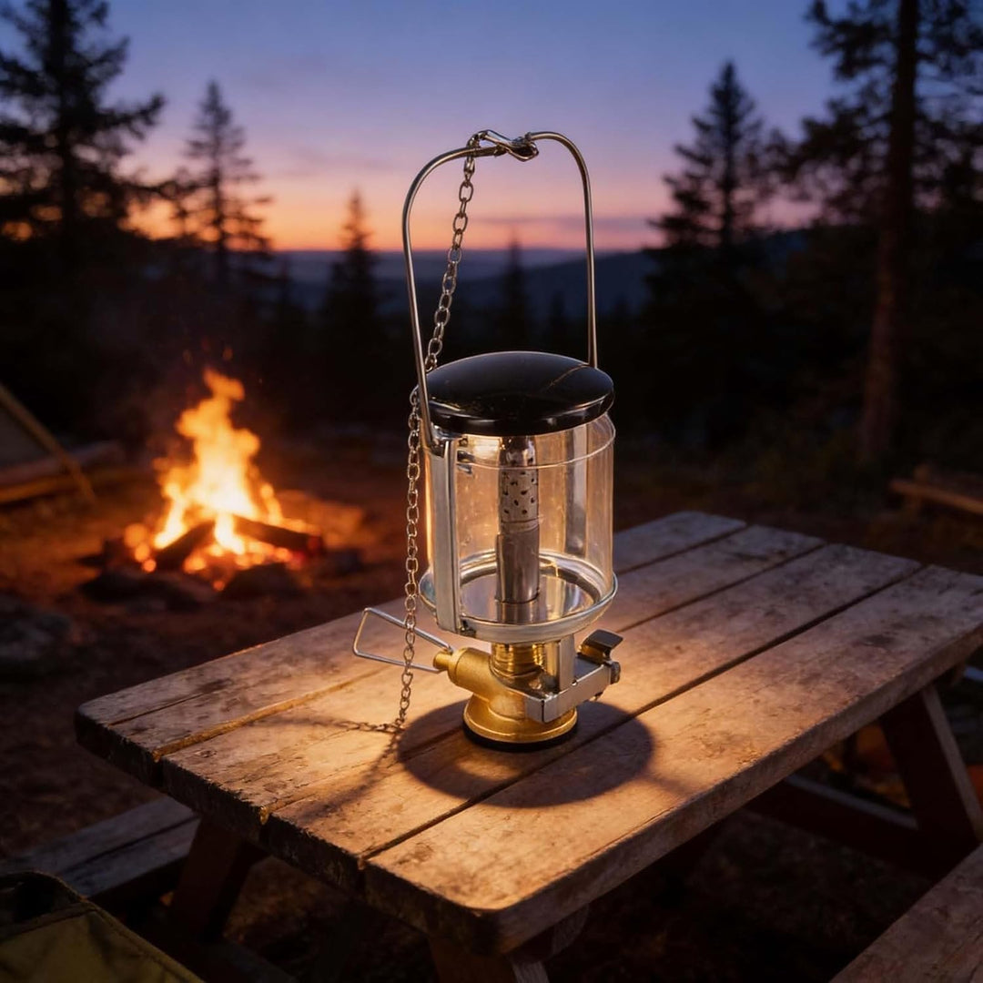 Outdoor Camping Gaslaterne mit Schirm aus gehärtetem Glas, winddichtes tragbares Zeltlicht für Wande