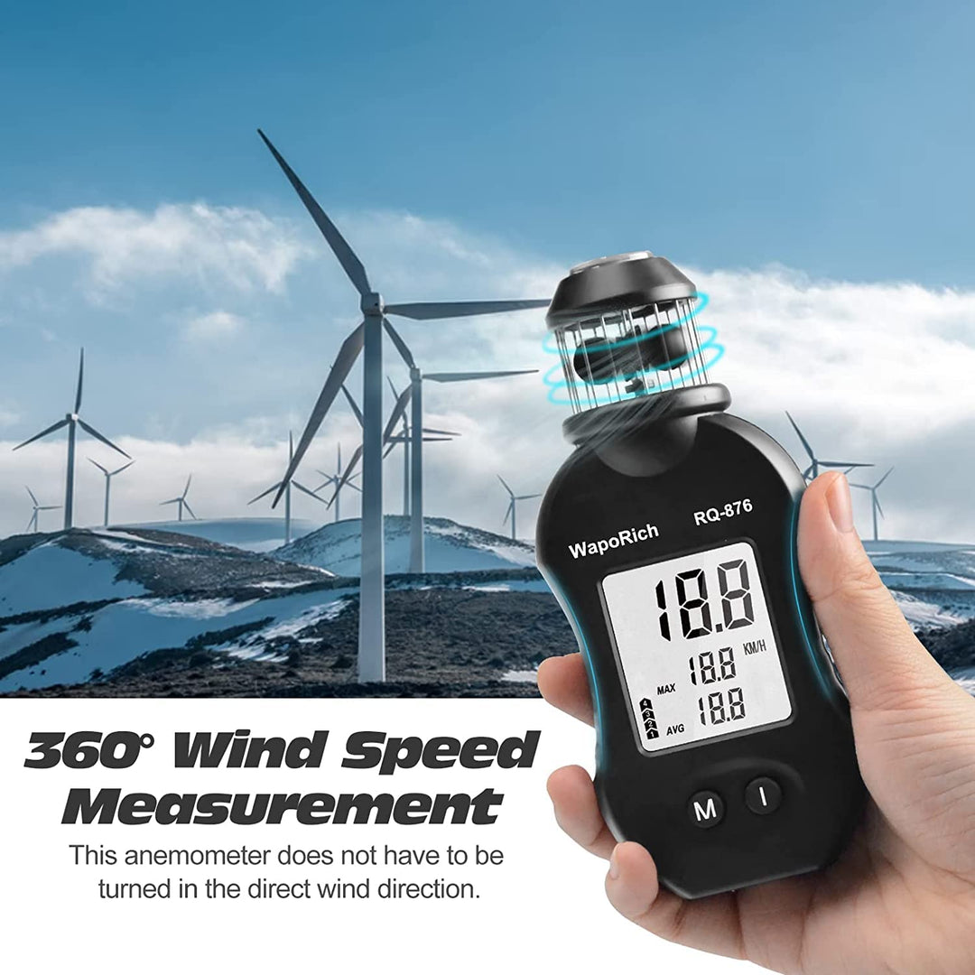 WapoRich Mini Windmesser, 360° Cup-Anemometer Handheld Windmessgerät misst Windgeschwindig 0,7–42 m/