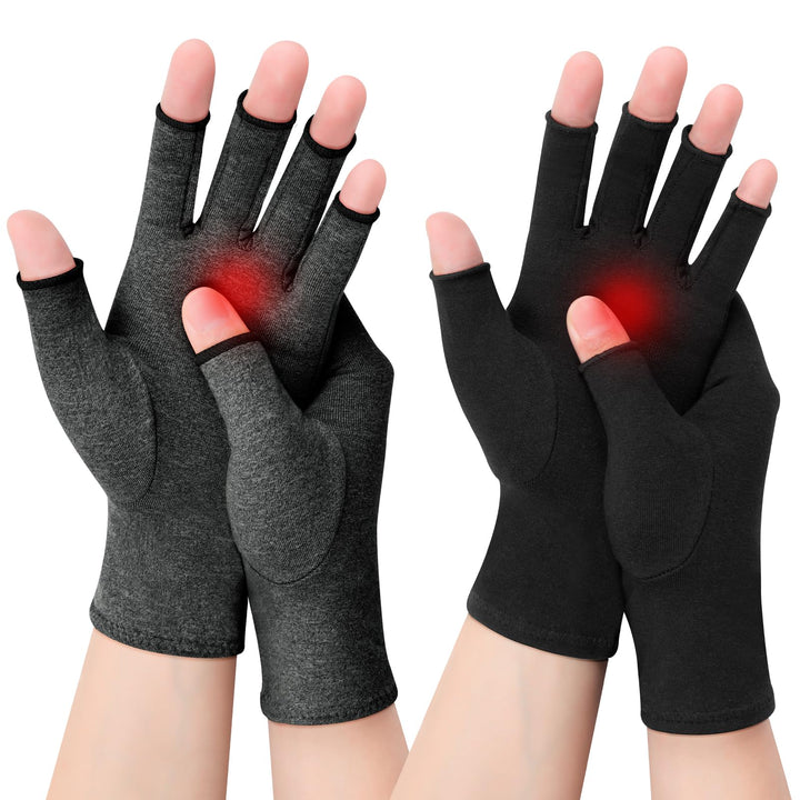 Kiiwah 2 Paar Arthrose Kompressionshandschuhe für Damen und Herren, Fingerlose Arthritis Handschuhe