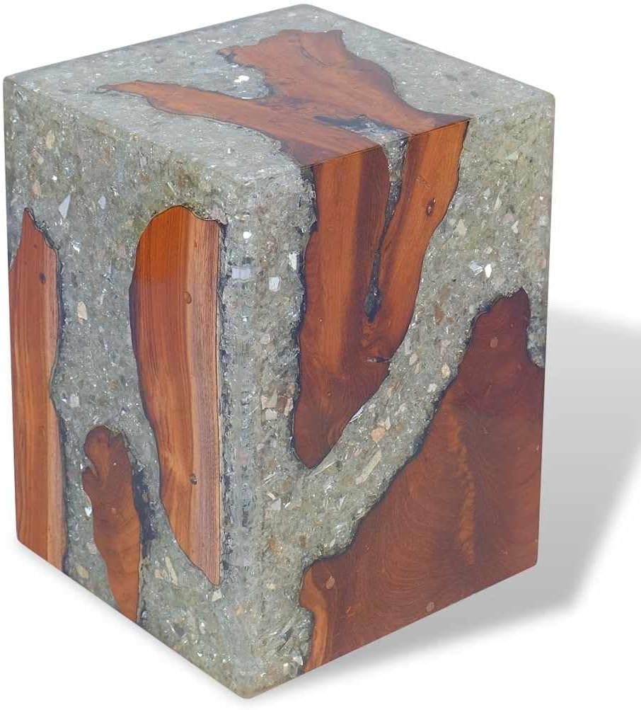 vidaXL Teak Massivholz Hocker Sitzhocker Fusshocker Beistelltisch Harz 30x30x40cm