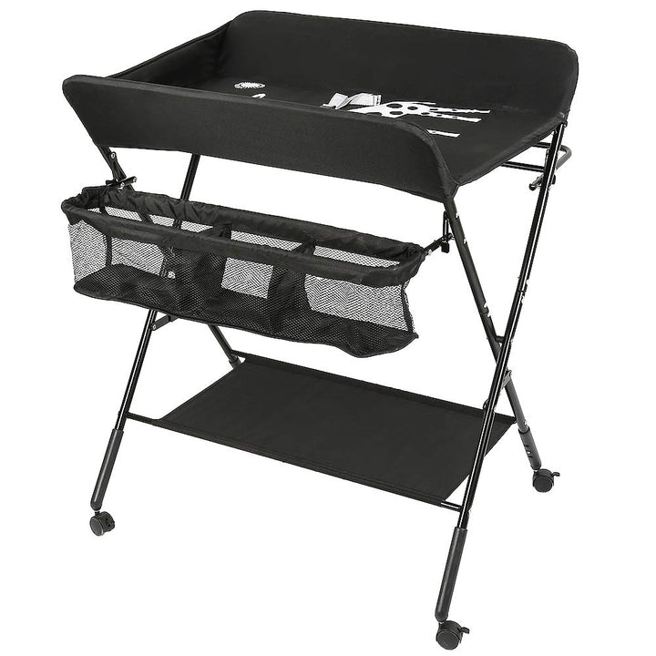 OHMG Baby Wickelkombi Klappbare Wickelkommode,Wickeltisch mit Rollen,Mobiler Wickeltisch mit Wickela