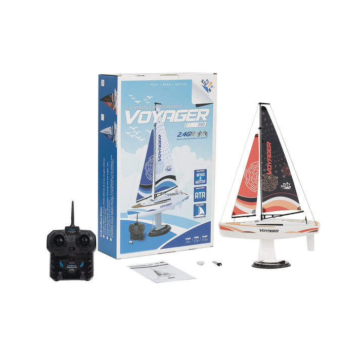 PLAYSTEAM Voyager 280 2.4GHz RC Motor Powered Sailboat in Red - 14" Tall Motor Powered-red, Motor Po