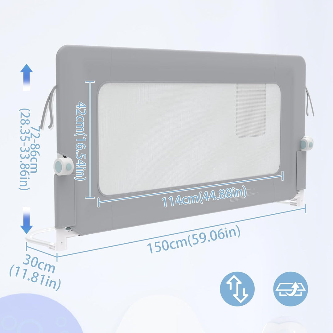 NAIZY Rausfallschutz Bett Rail 150cm Klappbar Bettgitter Baby mit Aufbewahrungstaschen, Bettschutzgi