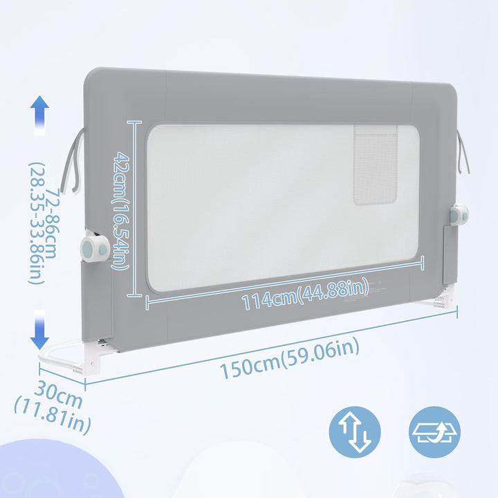 NAIZY Rausfallschutz Bett Rail 150cm Klappbar Bettgitter Baby mit Aufbewahrungstaschen, Bettschutzgi