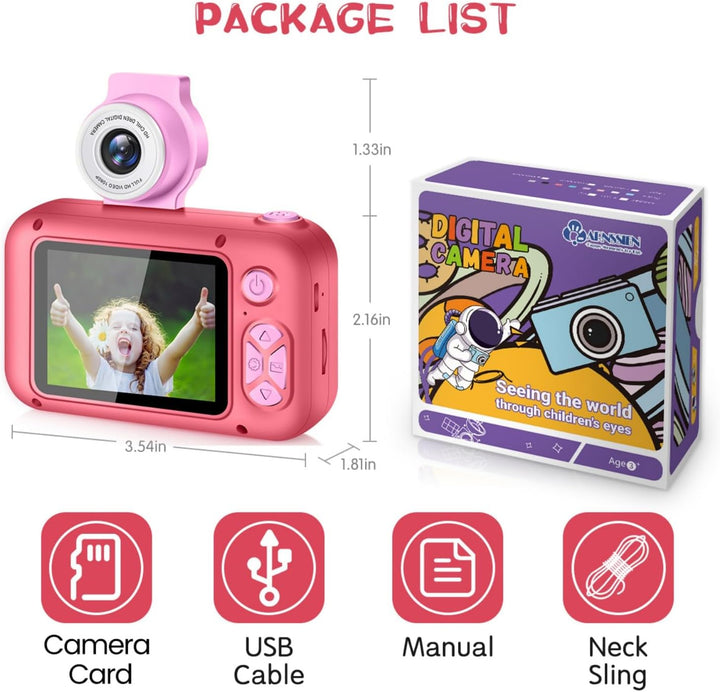 ARNSSIEN Digitalkamera für Kinder Kamera,2,4" IPS Kinderkamera mit 180°Flip | 1080P videokamera &amp; Se
